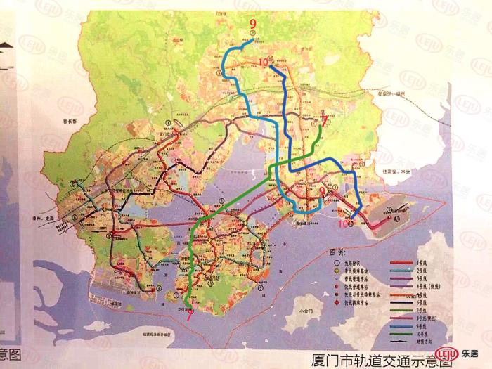 本网根据厦门地铁规划图绘制的地铁7,9,10号线示意图.