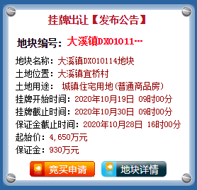 温岭市大溪镇DX010114住宅地块出让公告发布