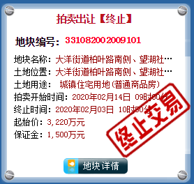为应对疫情！临海大洋街道柏叶路南侧、望湖社区北侧地块终止出让