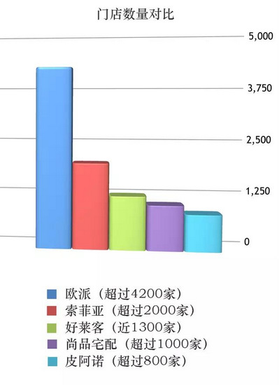  图：5家定制企业门店数量排行（截至2016年底数据）