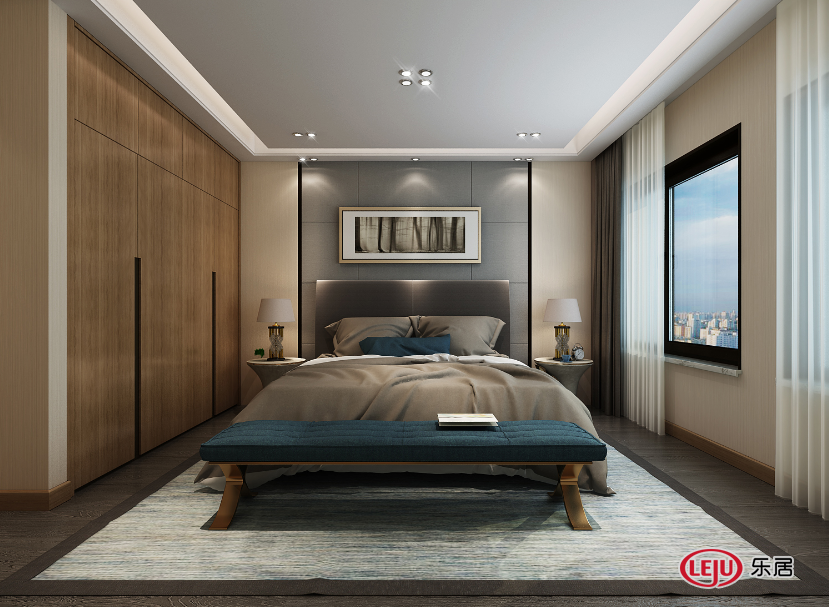 主卧室采用无主灯设计，采用三种灯光模式，给卧室提供工作休闲闲谈舒适的氛围