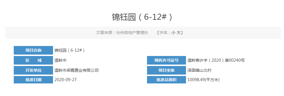 锦钰园（6-12#）已取得预售证