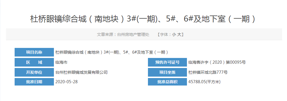 杜桥眼镜综合城以取得最新预售证