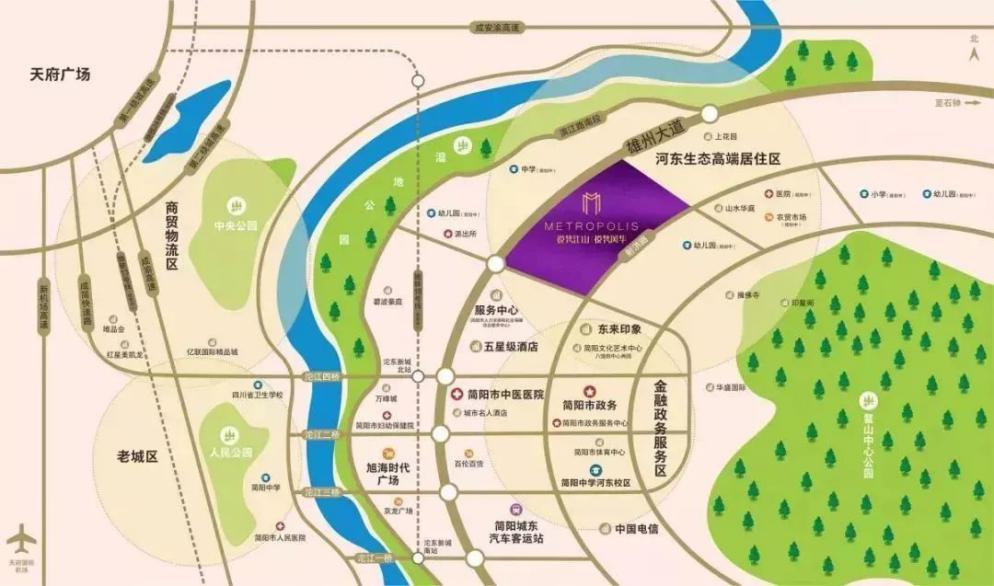 除此之外,商铺还毗邻简阳最大在建文体工程项目—东来印象,衔接多条