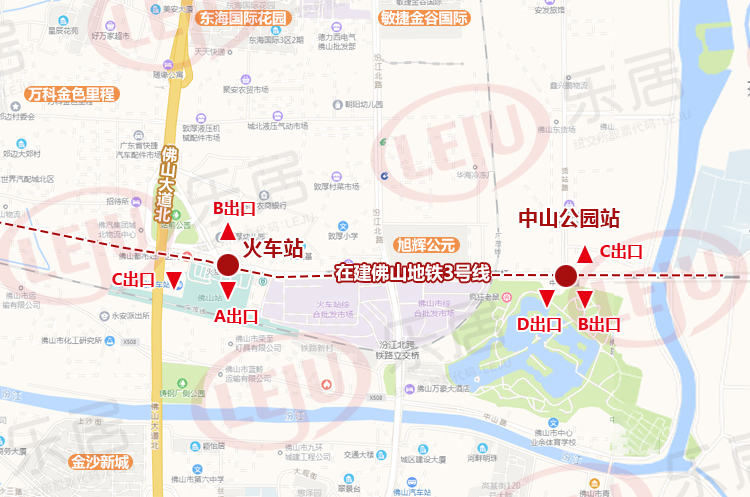 再添两大站点佛山地铁3号线中山公园站亚艺公园站出口曝光