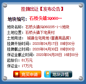 温岭市石桥头镇地块挂牌出让公告