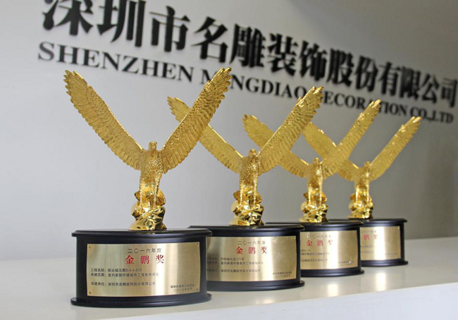 名雕装饰股份连续多年获得家装行业工程质量“金鹏奖”