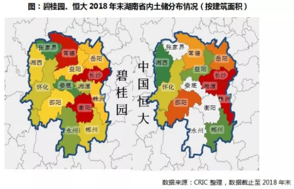 碧桂园、恒大2018年湖南省土储分布情况