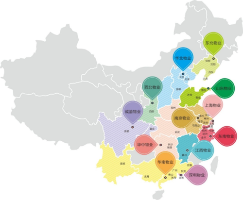 图1：金地物业全国区域分布图