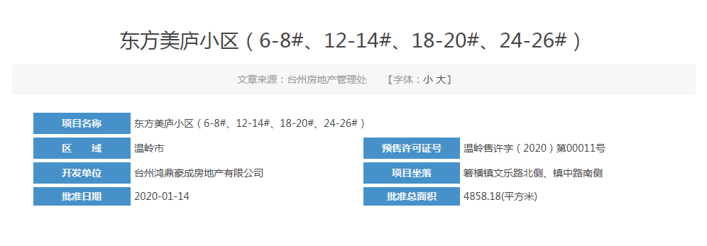 东方美庐小区已取得最新预售证
