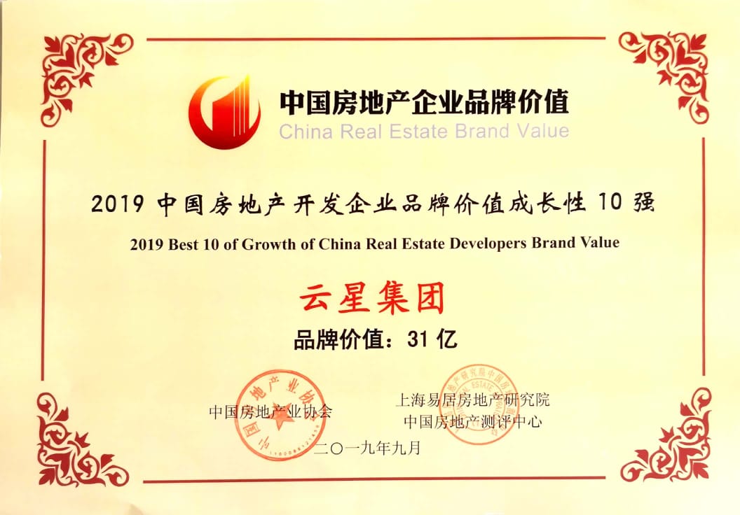 2019中国房地产开发企业品牌价值成长性10强