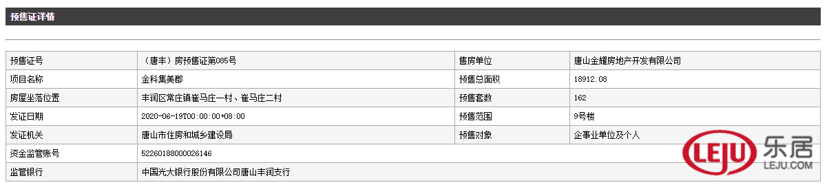 拿证速递|唐山金科集美郡162套房源获预售