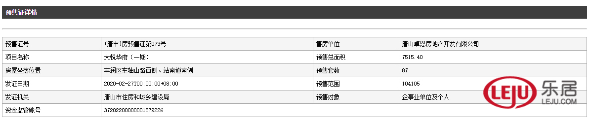 拿证速递︱大悦华府87套房源获预售