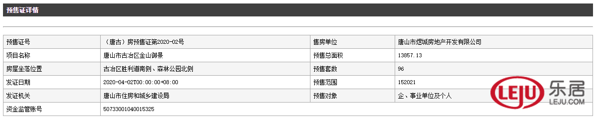 拿证速递|金山御景96套房源获预售