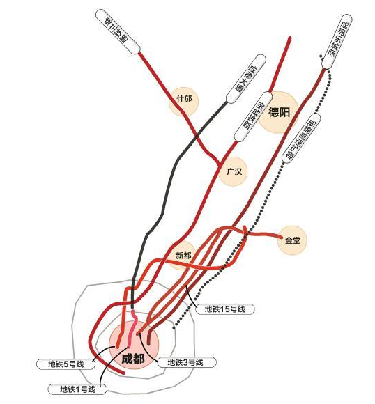 成都大都市区:未来成都4条地铁延伸到德阳