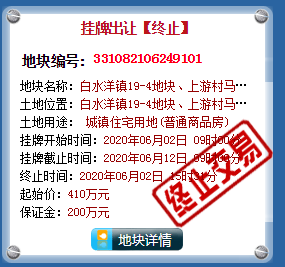 临海市白水洋镇19-4地块终止公告