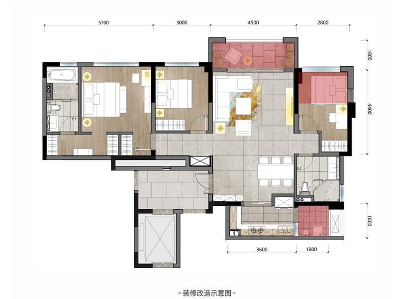 建面约133m²  三室·两厅·双卫