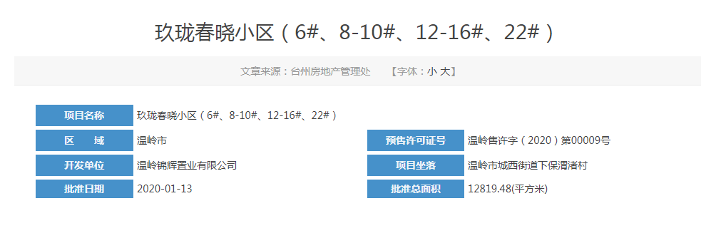 玖珑春晓小区已取得最新预售证