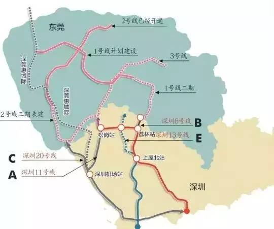 5号线支线位于松岗,分支站设在沥西站,拟采用地上线,与广州5号线连接