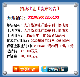 临海市大洋街道张洋路东侧、协成路南侧地块预计7月网拍