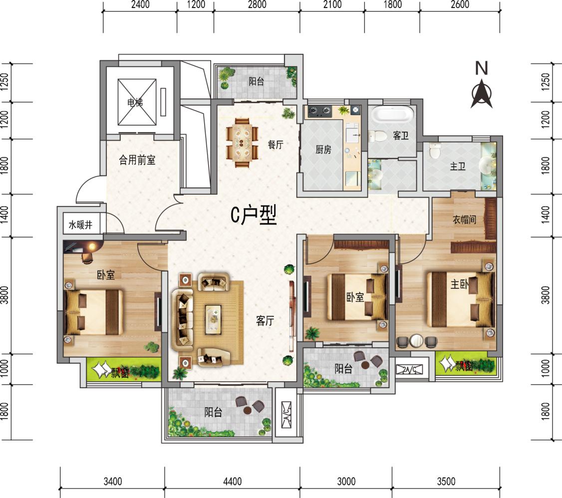 平顶山买房推荐:鲁山大地城一期在售c户型三居室户型解析
