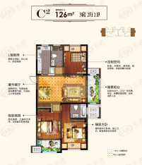 河枫御景3室2厅2卫户型图