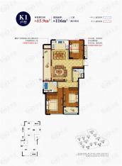 新昌绿城蘭园3室2厅2卫户型图