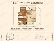 江宇都会明珠3室2厅1卫户型图