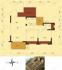 富悦麓山别苑两室两厅一厨一卫 建面86.05 套面68.70户型图