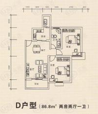 盘龙名府2室2厅1卫户型图