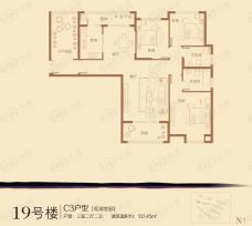 未来湖滨花园3室2厅2卫户型图