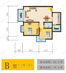 立根尚城2室2厅1卫户型图