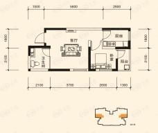 汉中恒大城1室1厅1卫户型图
