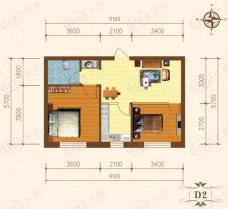 盐业公园丽景2室1厅1卫户型图