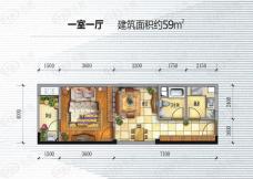 极地盛世名都1室1厅1卫户型图