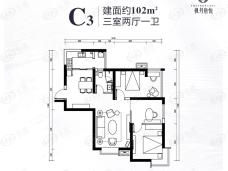 合能枫丹唐悦3室2厅1卫户型图