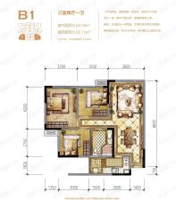 蓝光中央广场3室2厅1卫户型图