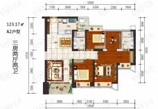 龙光·玖龙湾3室2厅2卫户型图