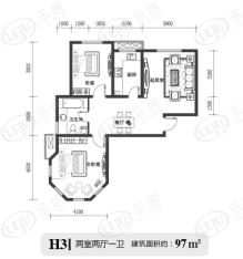 中冶滨江国际城2室2厅1卫户型图