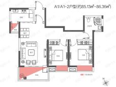 西站瑞都2室2厅1卫户型图