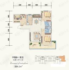 观澜天下3室2厅2卫户型图