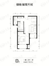 绿地璀璨天城1室2厅1卫户型图