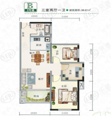 馨悦茗园3室2厅1卫户型图