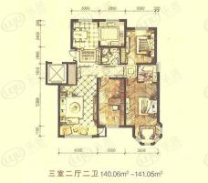 金水花城3室2厅2卫户型图