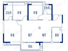 越秀保利爱特城3室2厅2卫户型图