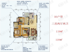 中天·宝电馨城3室2厅2卫户型图