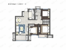 龙湖煌盛春江天玺3室2厅1卫户型图