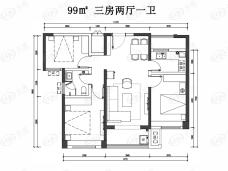 合能枫丹唐悦3室2厅1卫户型图