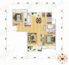 金地自在城3室2厅1卫户型图