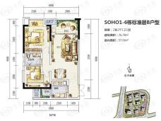 鲁能星城13街区2室1厅1卫户型图